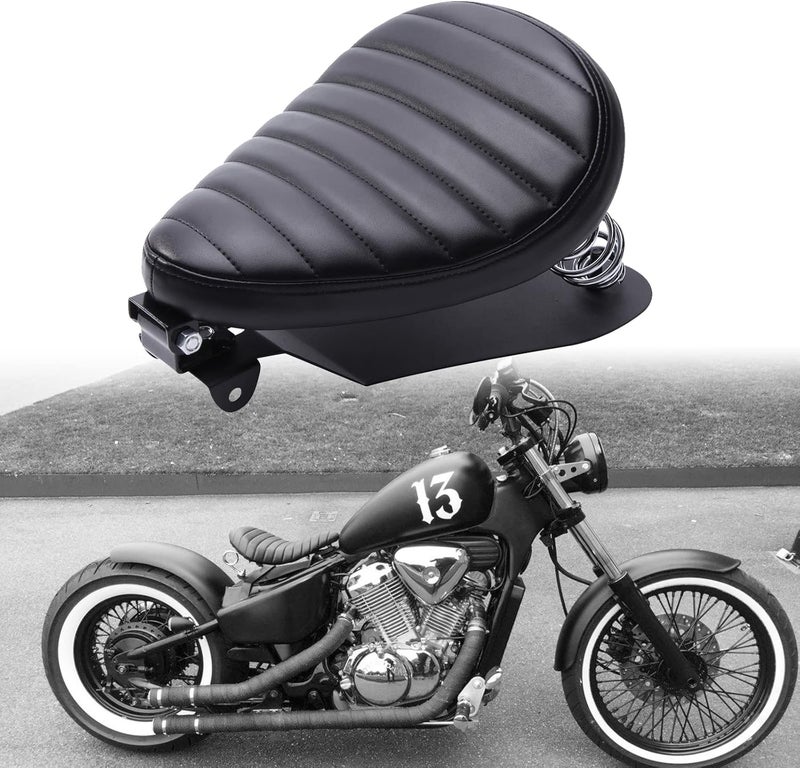 DREAMIZER Motorcycle Seat Cushion Driver Solo Seats with Spring Bracket PU Leather Compatible with Harley Honda Yamaha Kawasaki Sportster Iron 883 1200 Chopper Bobber Cafe Racer - Image 1